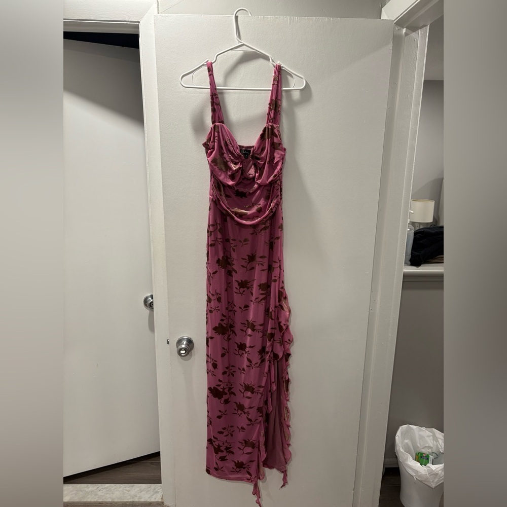 Lulus Dramatic Confidence Mauve Pink Floral Velvet Burnout Maxi Dress